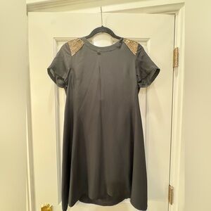 Madewell Black Dress with Gold Sequin Shoulder Panels